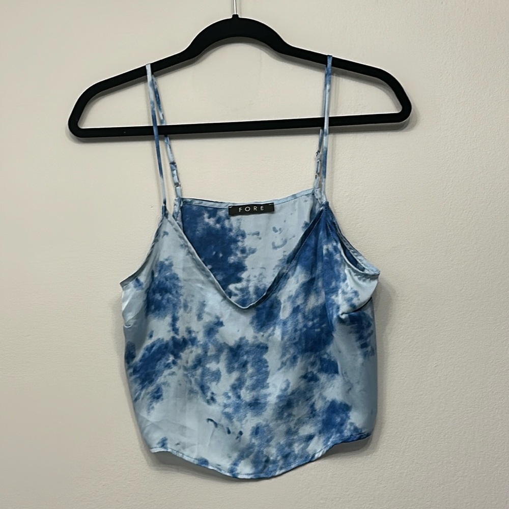Fore tie dye blue crop tank top with adjustable straps size small - Picture 1 of 5